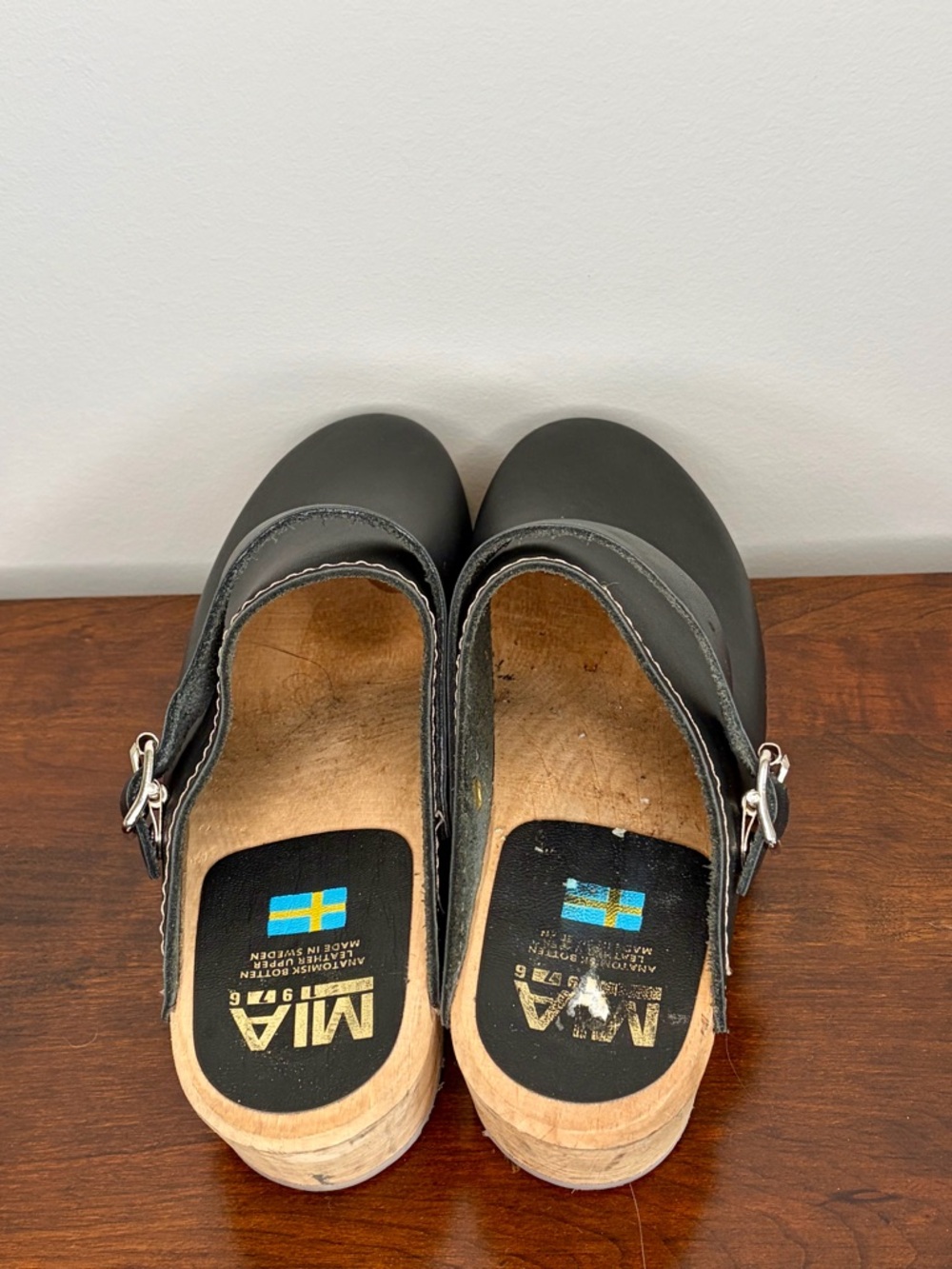 MIA Black Leather Clogs with Natural Wood Sole 39 - Picture 3 of 8